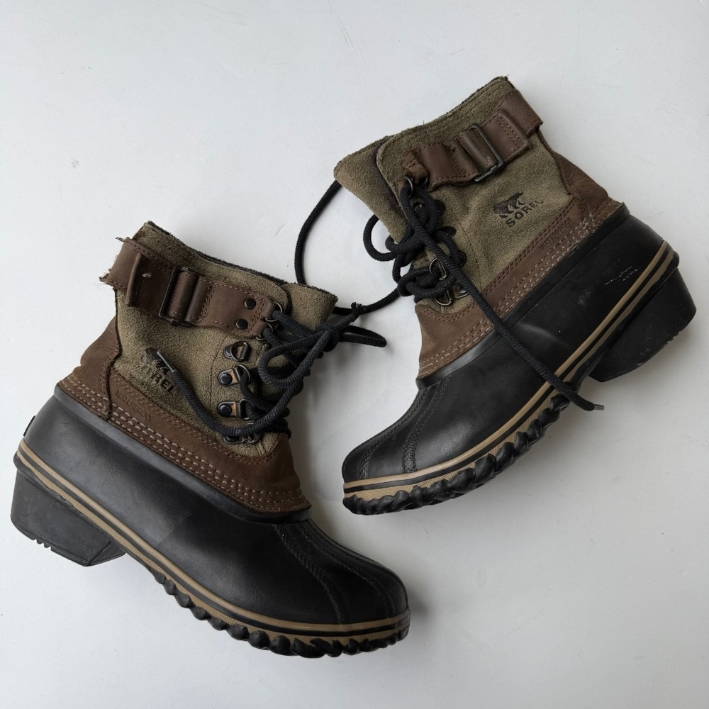 SOREL Women's 6 Olive Green Brown Black Waterproof Winter Fancy II Duck Boot